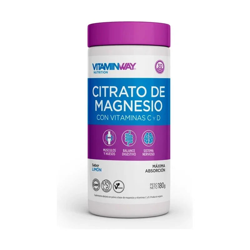 Citrato De Magnesio Vitamin Way Suplementos Dietarios Polvo Bebible Con Vitamina C Y D Sabor Limón 180g