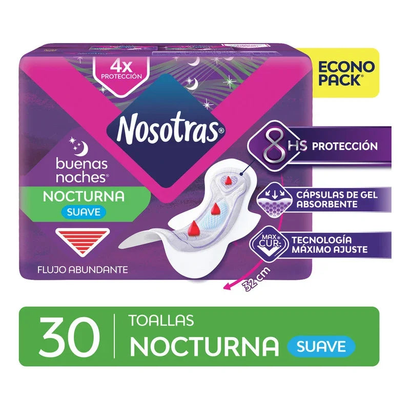 Toallita Nosotras Buenas Noches Suave Flujo Abundante X30u