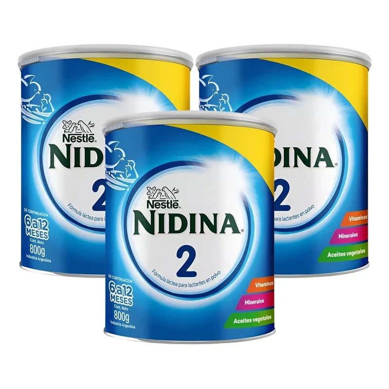 Set 3 Lata Leche En Polvo Bebe Nidina 2 De 800g (6-12 Meses) Neutro