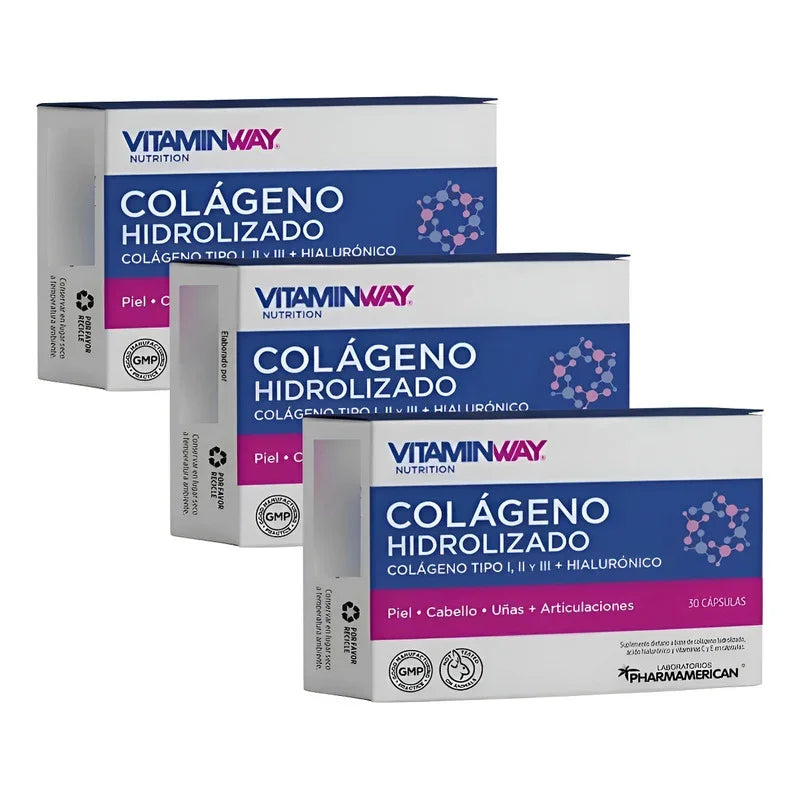 Pack X 3 Colageno Hidrolizado 1, 2 Y 3 Vitamin Way X 30 Sin Sabor