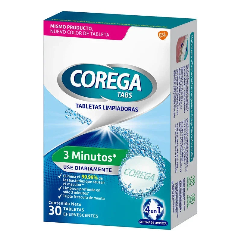 Corega Tabs Limpiador Prótesis Dental 3 Minutos X 30 Un
