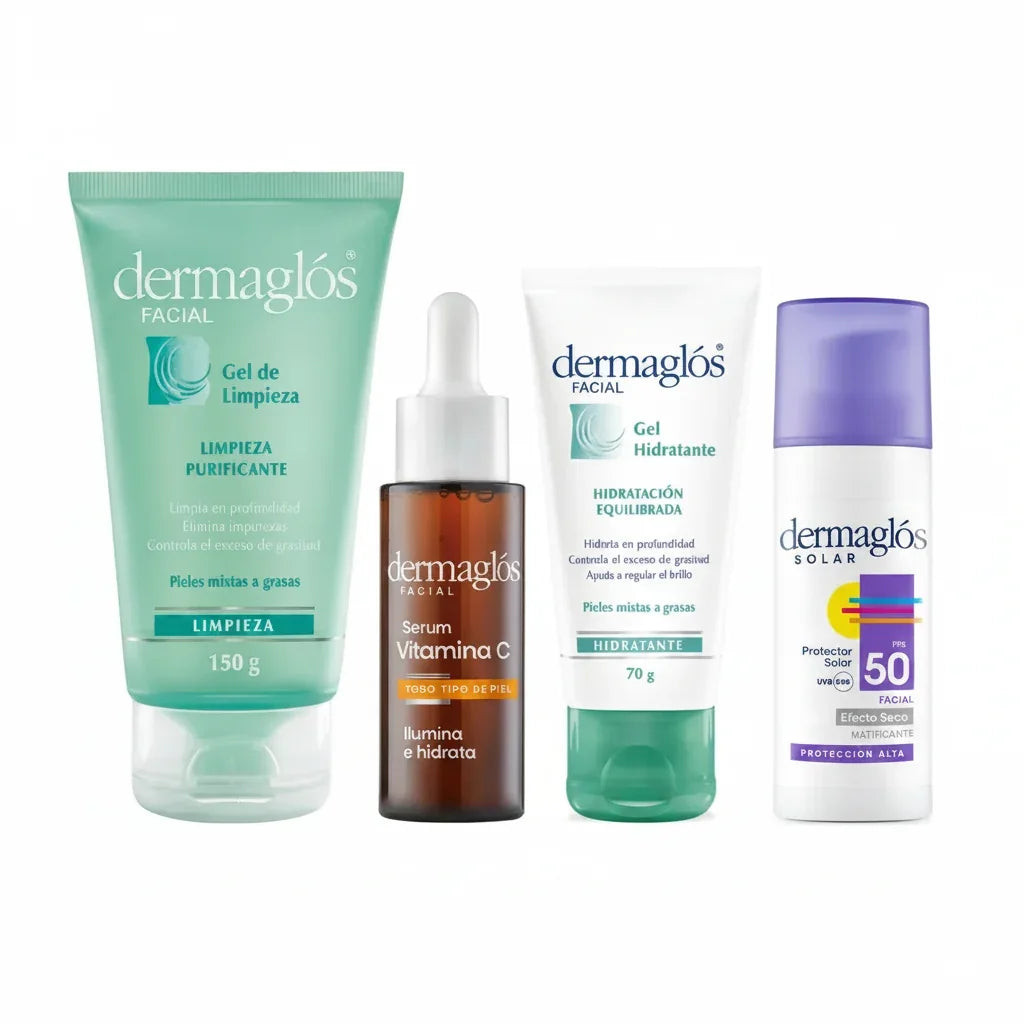 Kit Facial Dermaglós Rutina Piel Mixta A Grasa + Serum Vit C