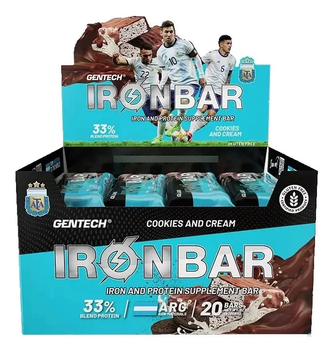 Iron Bar - Gentech - Barras Proteicas X20 Unidades Sin Tacc Sabor Cookies and cream