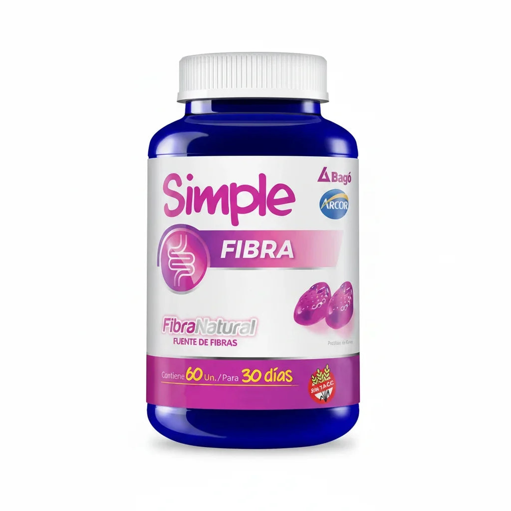Simple Bago Fibra Pastillas De Goma Tránsito Intestinal 60 U Sabor Frutos rojos