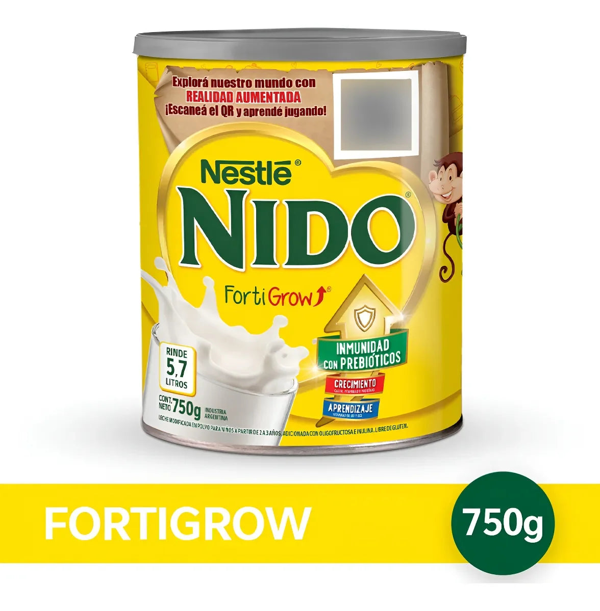 Leche de fórmula en polvo sin TACC Nestlé Nido Fortigrow en lata de 1 de 750g Desde 2 - 3 Años