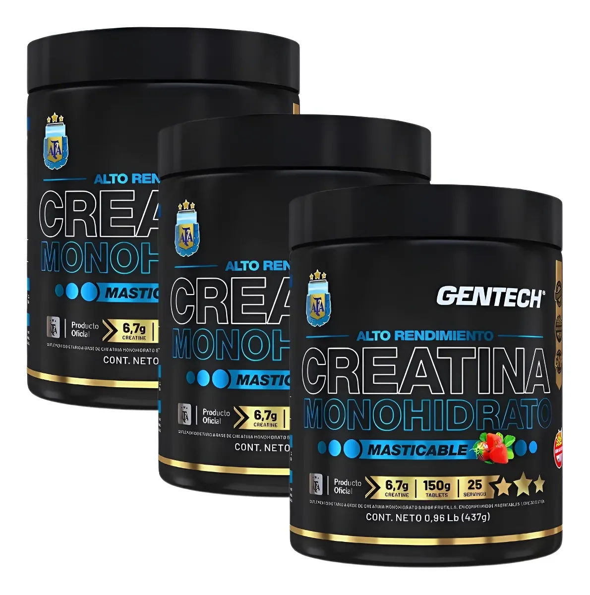 Creatina Monohidrato Gentech 150 Comprimidos Masticabl X 3 Frutilla