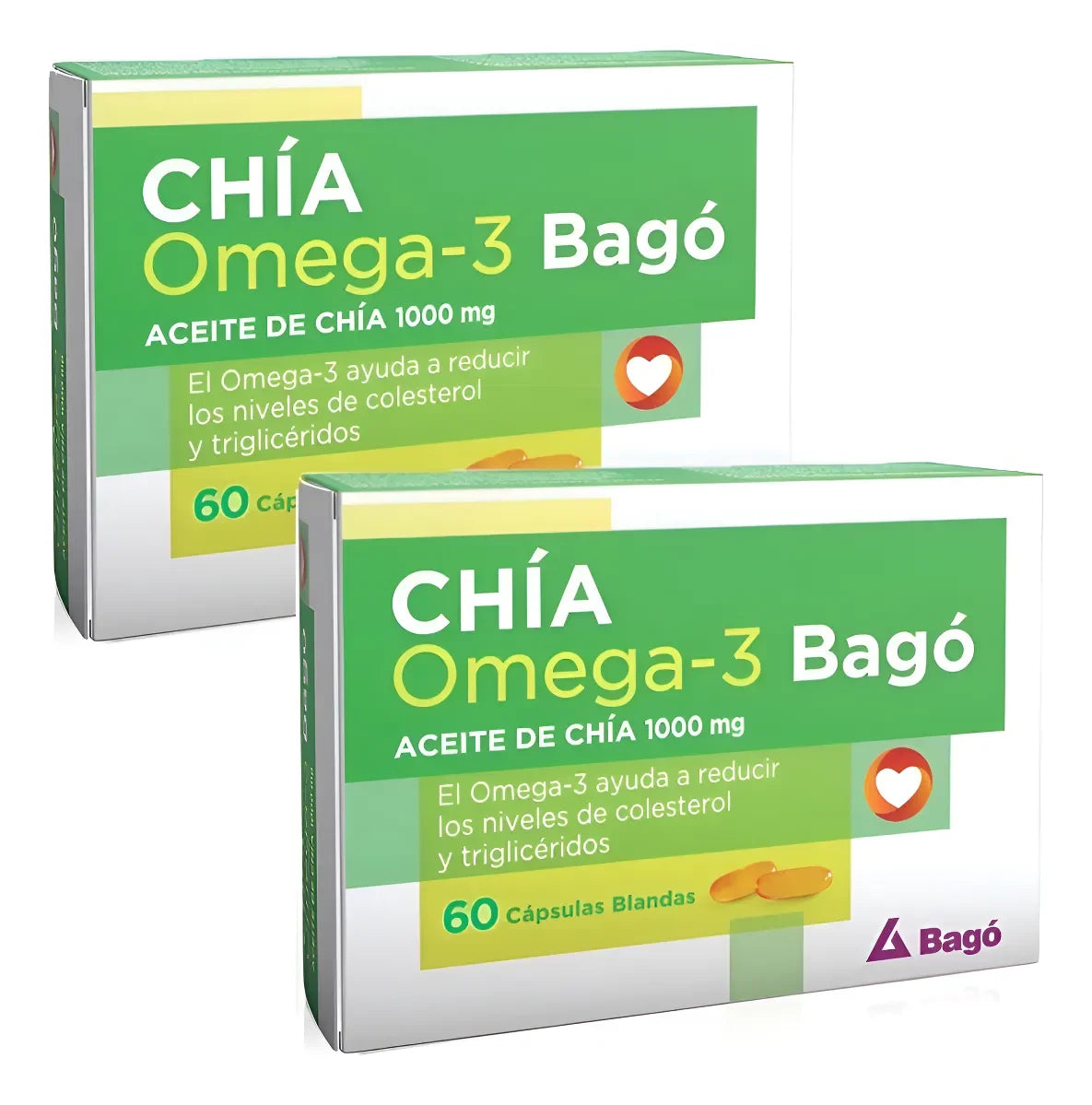 Aceite De Chia Omega 3 Bago 1000 Mg X 60 Caps C/u X 2 Cajas Sin Sabor