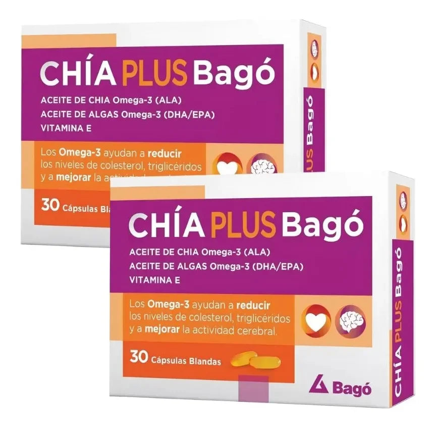 Pack X2 - Chía Plus Bagó Omega 3 Colesterol Triglicéridos Sin Sabor
