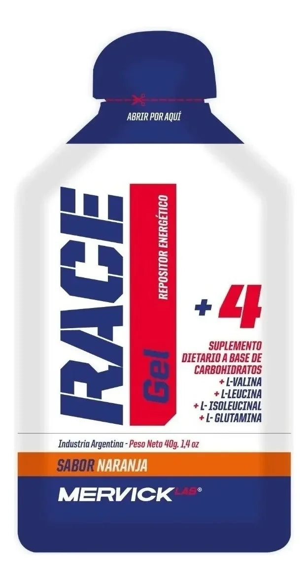 Gel Race Caja 12 Unid 40 Gr Mervick Lab Repositor Energético Sabor Naranja