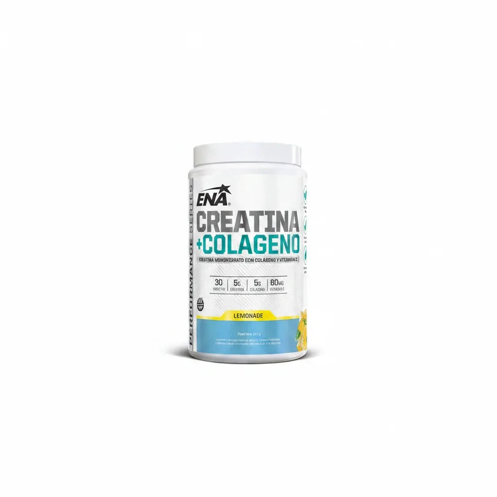 Creatina Monohidrato + Colágeno Hidrolizado Ena Sport 321g Sabor Limonada - Creatina Con Colágeno Bovino Y Vitamina C Para Rendimiento Físico Y Salud Articular - 30 Porciones