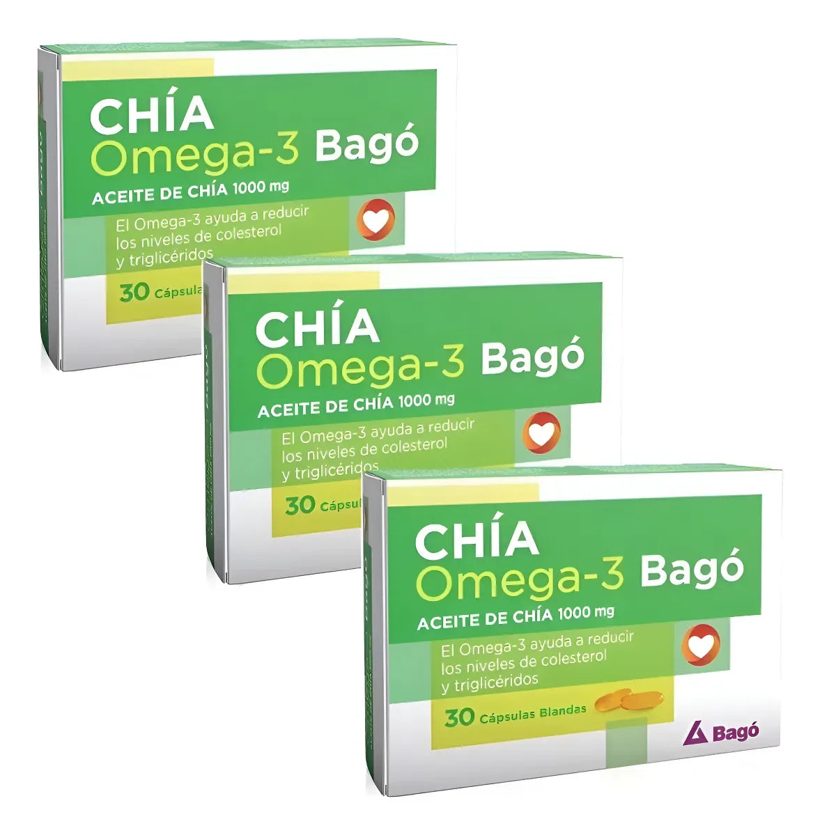 Chia Omega 3 De Bago 1000 Mg X 30 Capsulas Promo X 3 Cajas Sin Sabor