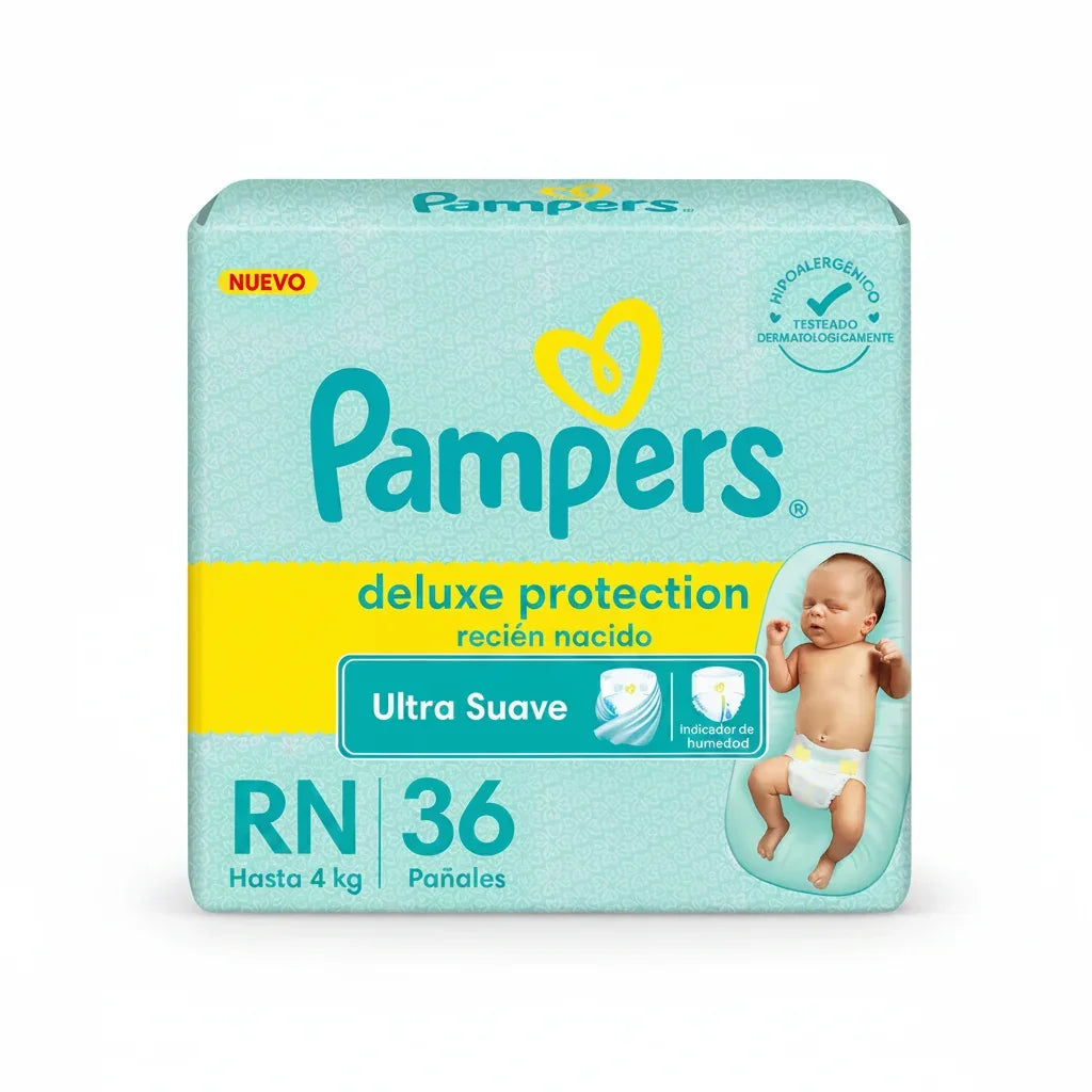 Pañales Pampers Deluxe Protection Recién Nacido. Talle RN, 36 Un
