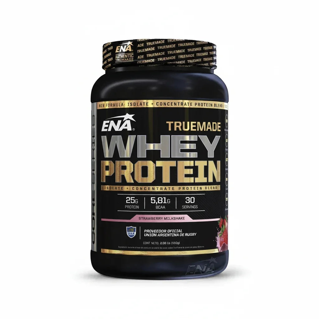Suplemento en polvo ENA Sport True Made Whey Protein proteínas sabor strawberry milkshake en pote de 930g