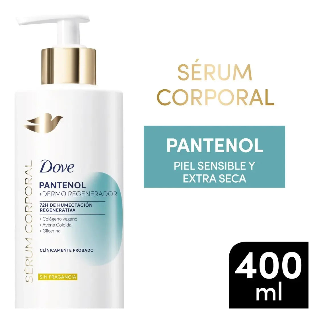 Dove Sérum Corporal Pantenol Dermo Regenerador, Alivia y Restaura Piel Sensible 400ml