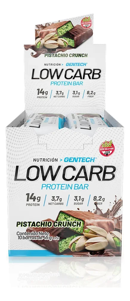 Low Car Protein Bar 10 Unid Gentech Sin Tacc Bajas Calorías Sabor Pistachio Crunch