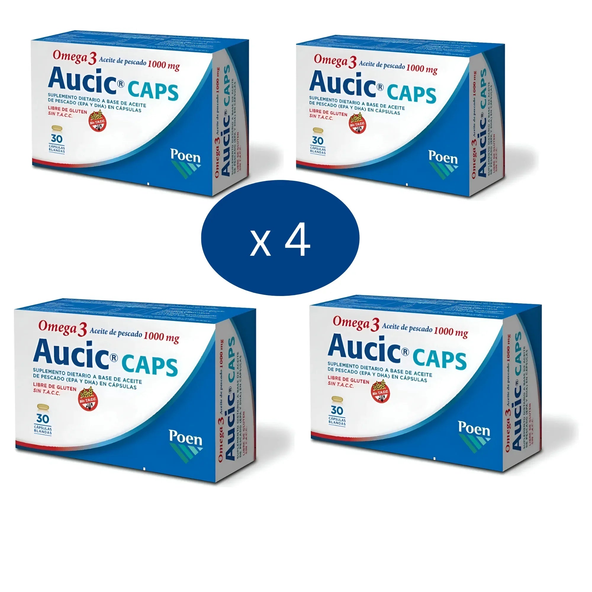 Pack X 4 Aucic Capsulas X 30 Omega 3 Aceite De Pescado