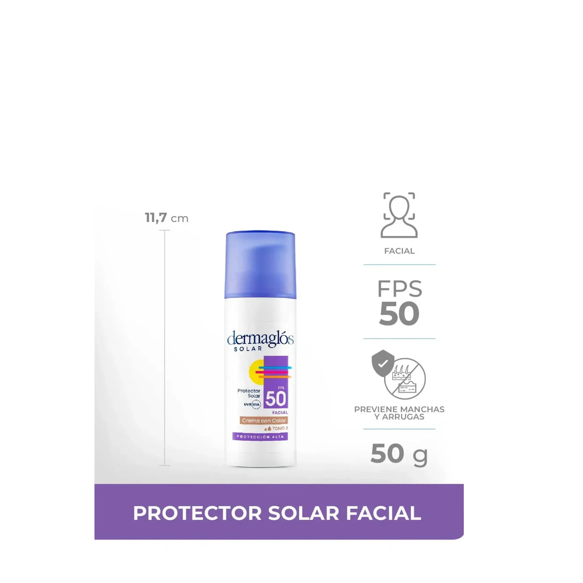 Protector Solar Facial Dermaglós Fps 50 Con Color X 50 G