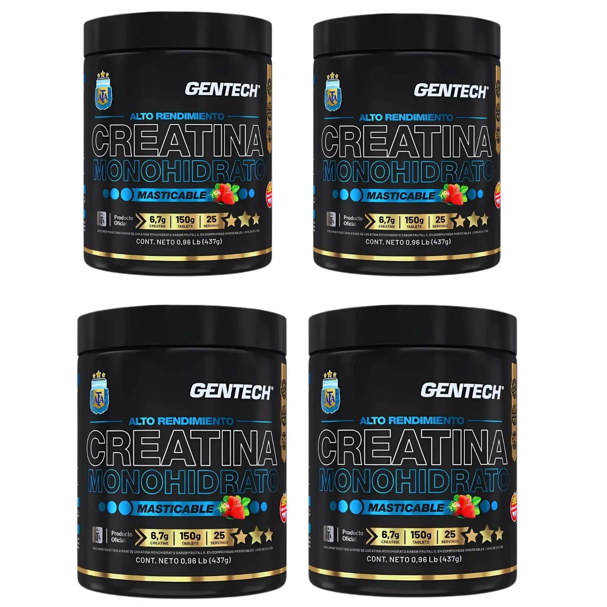 Creatina Monohidrato Gentech X 150 Tabs Frutilla X 4 Envases Frutilla