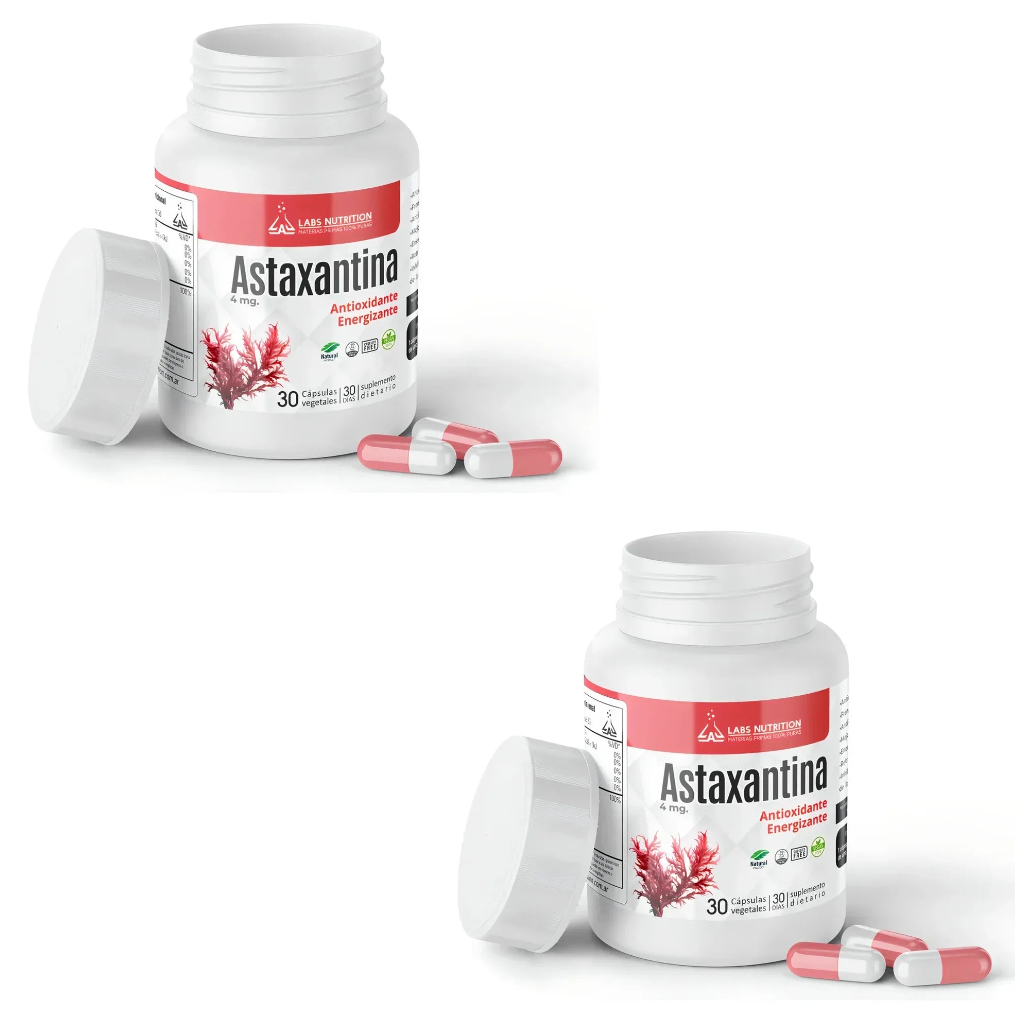 Pck x 2 Astaxantina 4 Mg - Antioxidante, Piel, Ojos, Articulaciones Sabor Sin Sabor